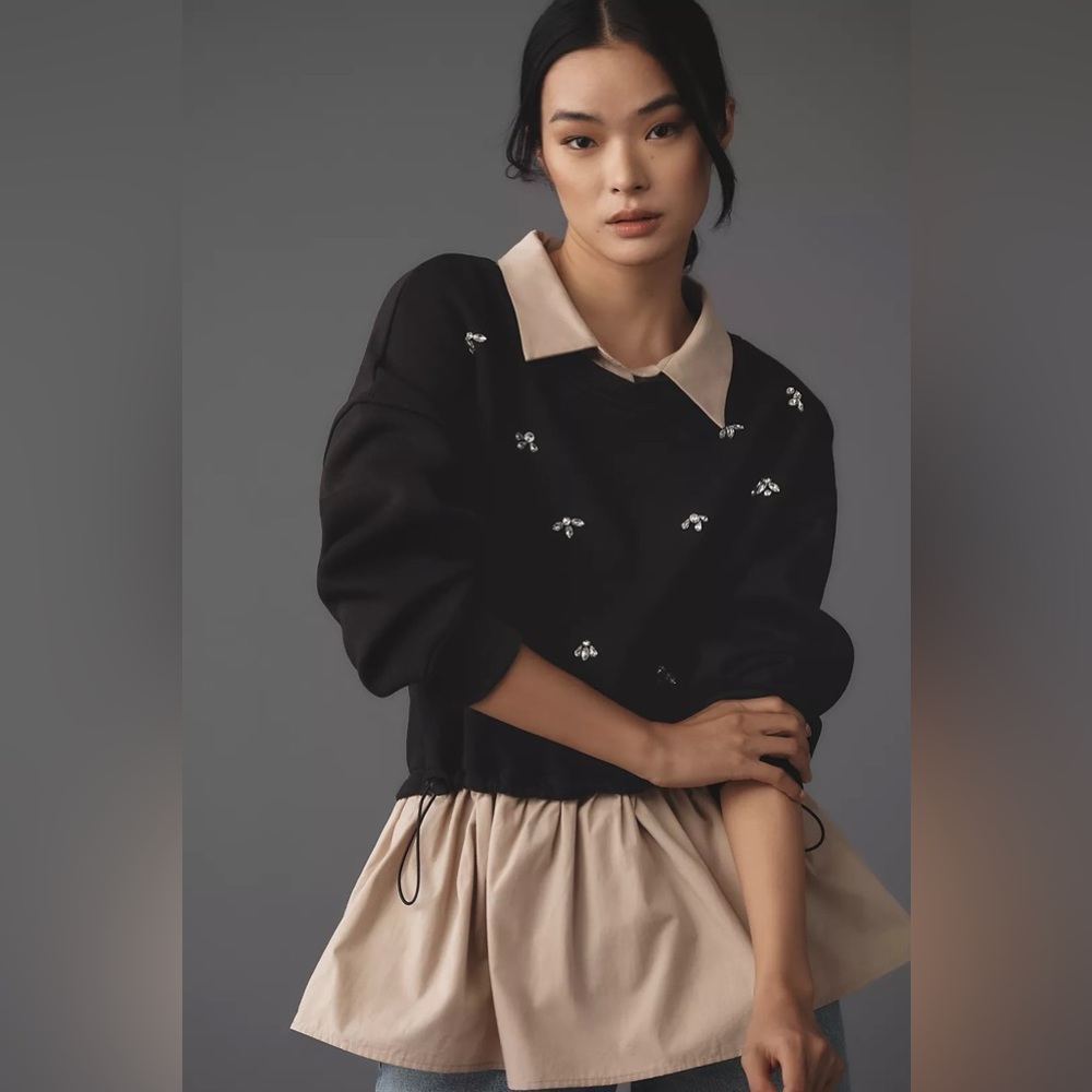 MAEVE EMBELLISHED TWOFER PULLOVER Medium NWT